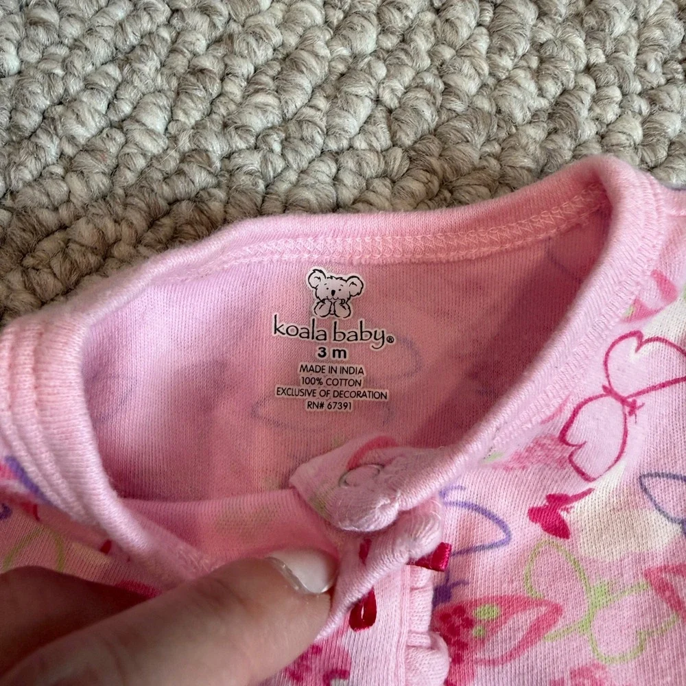 Koala Baby Pink‎ Butterfly Snap Front Sleeper Gown and Hat Set Size 3 Months